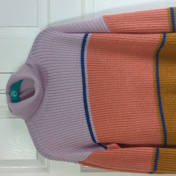 Oversize Turtleneck Color Block Sweater Dress - Picture 2 of 7